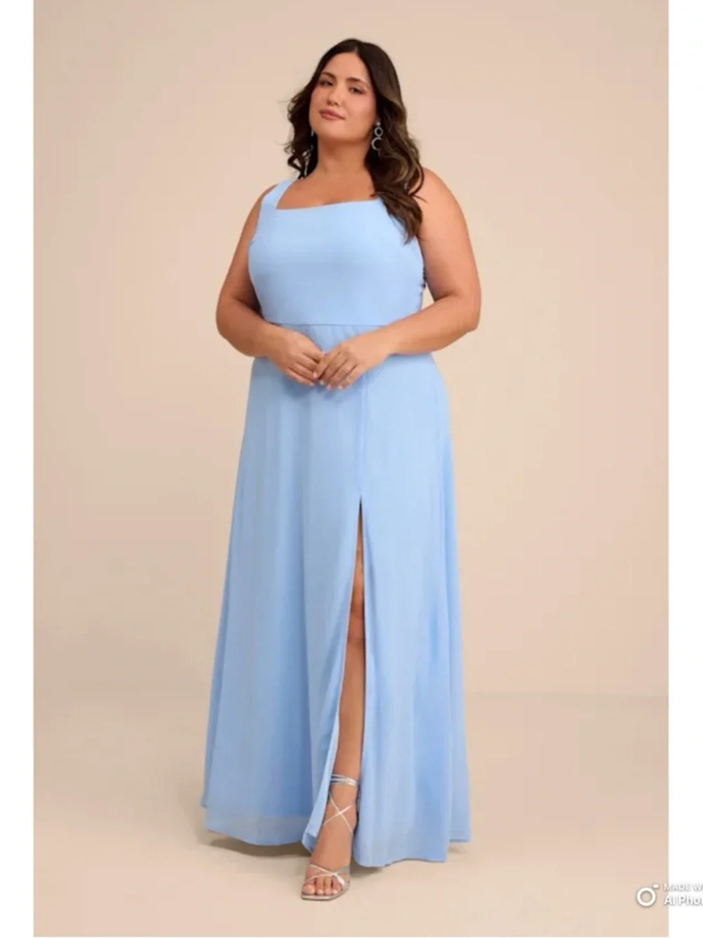 Lulu's Sky Blue Square Neck Maxi Dress with Front Slit